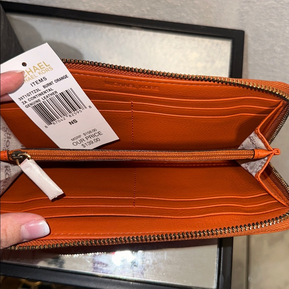 Michael Kors Tangerine Leather Wallet with Gold Accents - Picture 5 of 7
